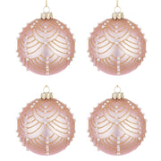 Palle di Natale in Vetro Rosa con Perle Bianche e Oro Addobbi Natalizi Albero Diametro: 100 mm