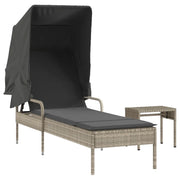 Sdraio da giardino | Lettino con Baldacchino e Tavolino Grigio Chiaro in Polyrattan