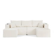 Divano angolare modulare 3 posti - con pouf mobili; portabicchieri e tasche - beige