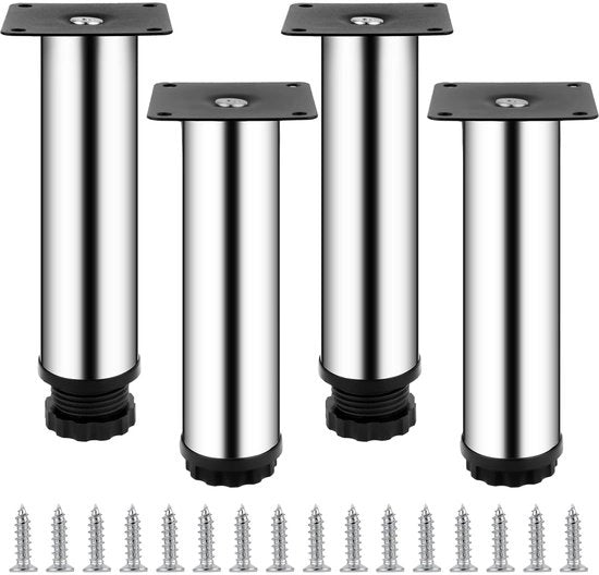 4 x Sostegni per Mobili Adattabili in Acciaio Inox, Altezza 15 cm, Regolabili