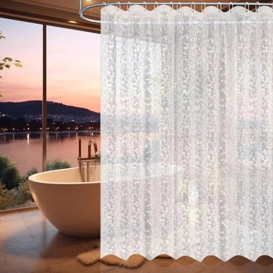 Douchegordijn 180 x 200 cm, con magneti di peso alla base, douchegordijn trasparente con disegno a 3D di pietre di ghiaia, PEVA, impermeabile all'acqua, per vasca da bagno, con 12
