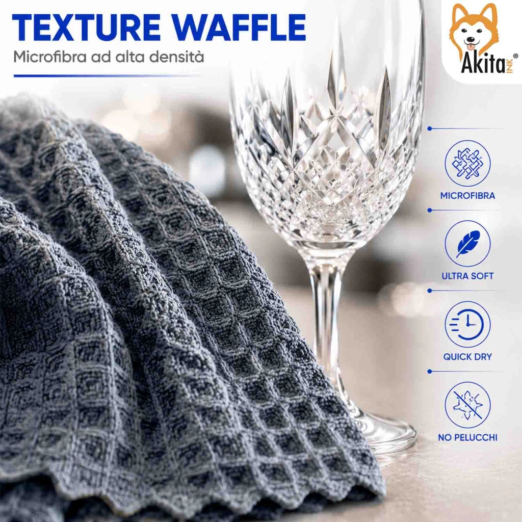 Akitaink 3 Panni in Microfibra Waffle 40x50 cm