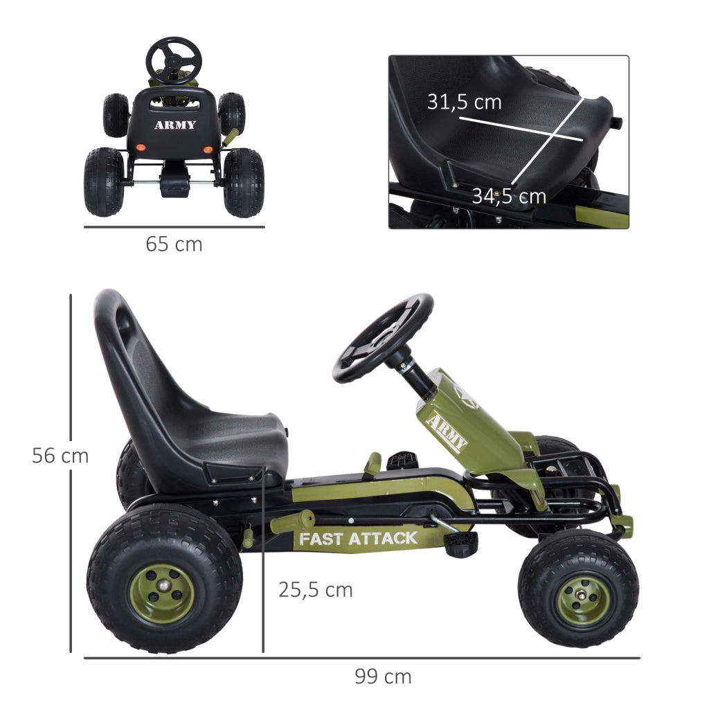 Go Kart Tretauto per Bambini 3-6 Anni con Freno a Mano e Sede Regolabile ¨C Zephmum ¨C Verde 99x65x56cm