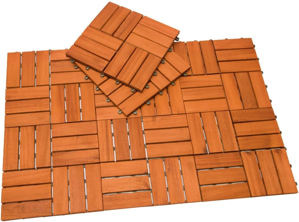 Casaria Piastrelle Legno Acacia 55pz Certificato FSC® Mattonelle 5m² ad Incastro 30x30cm Esterno Mosaico
