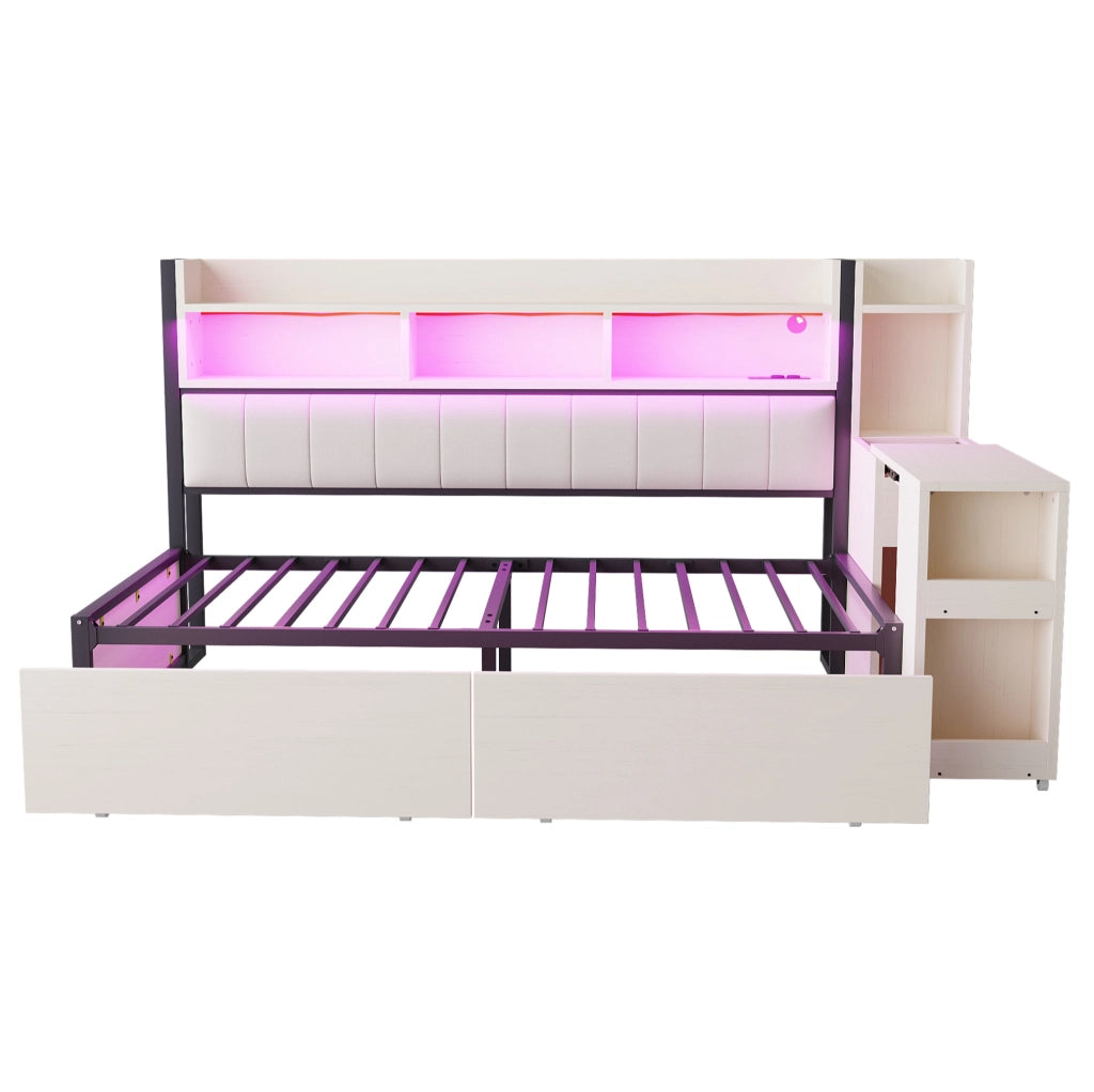 Letto 90x200 cm con scrivania estraibile e vani contenitore in metallo e legno
