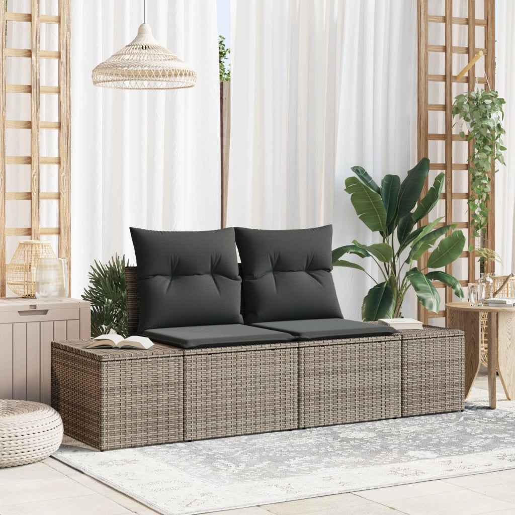Divano da giardino a 2 posti con spazio di archiviazione e cuscini grigio Polyrattan