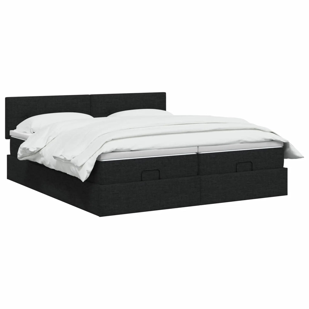 Letto Ottomano con Materasso e LED Nero 200 x 200 cm Tessuto 3457282