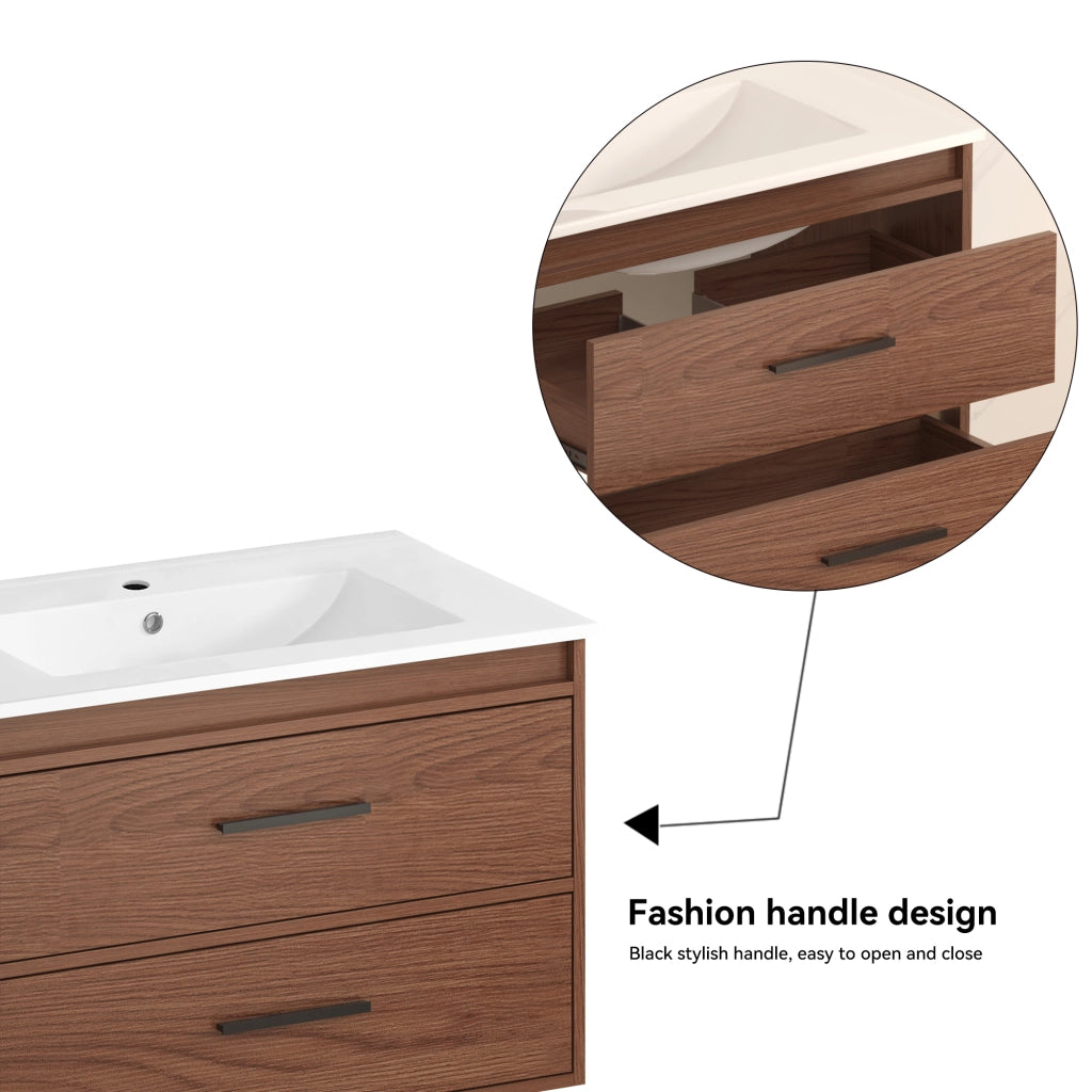 Mobile bagno 75 cm rosso marrone con 2 cassetti, ampio spazio contenitivo