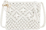 Borsa da Spalla per Donna in Pizzo Bianco Accessori da Spiaggia Handmade Borsa da Spalla con Telecomando e Portafoglio Borsa da Spalla con Porta Telefono e Portafoglio - Bianco