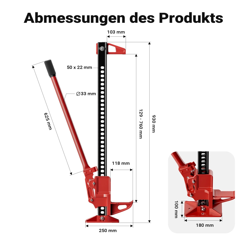 Binda per auto e fuoristrada, cric di sollevamento, portata max 3000 kg, altezza di sollevamento max 76 cm