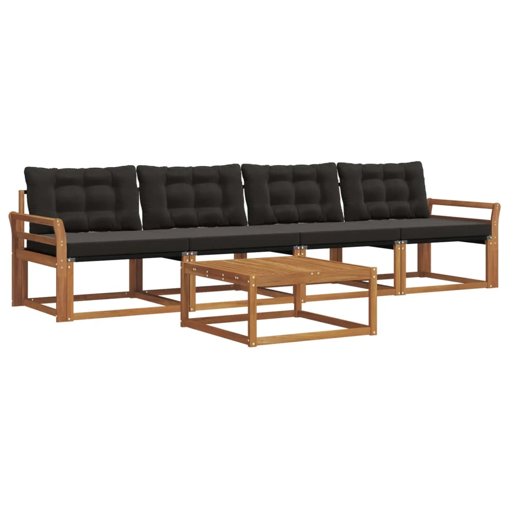 Set di divani da esterno con cuscino 5 pcs Naturale e Nero 3369171