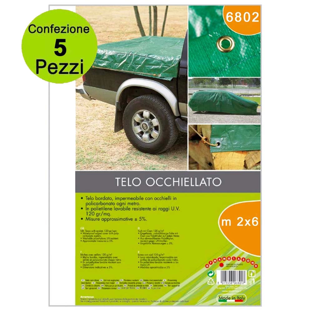 Multipack 5 pz telone occhiellato copritutto verde 120 gr metri 2x6