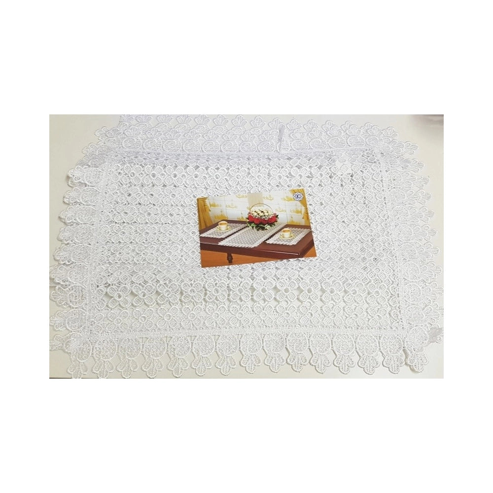 Trade Shop - 3 Pezzi Centrini Centrino Centrotavola Bianco Merletto Fiori Runner Tessuto -