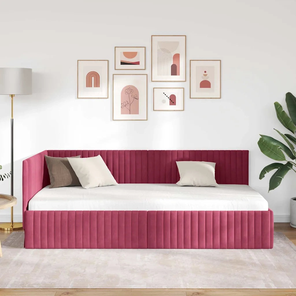 Cornice del letto ad angolo Rosso Vino 100 cm x 200 cm Velluto 42016280