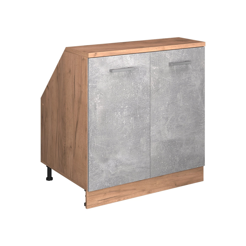 Mobile cucina sottotetto R-Line Calcestruzzo/Rovere dorato 80 cm con 2 porte, carcassa 60 cm profondità Vicco