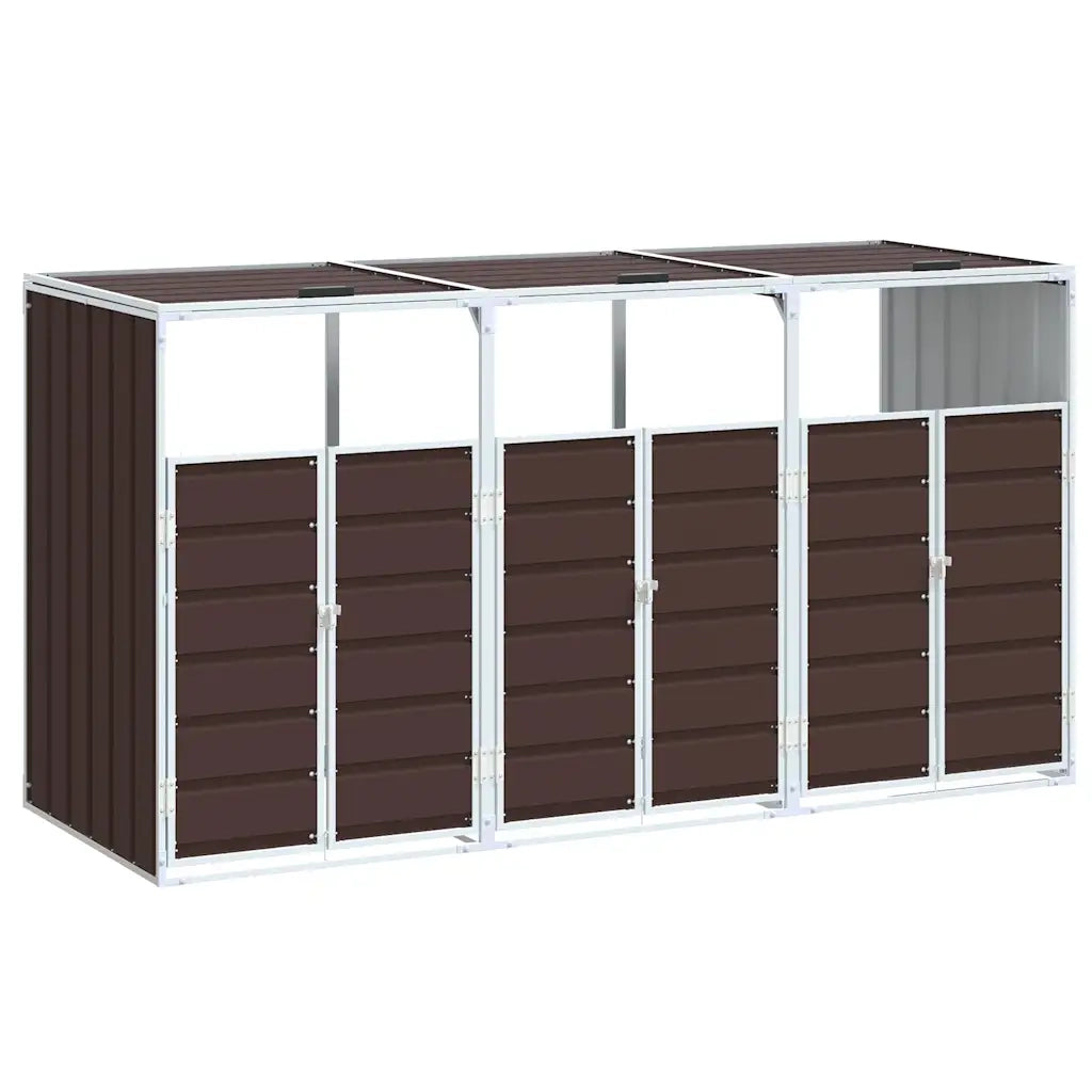 vidaXL Copribidone con Ruote per 3 Bidoni Marrone 216x81x115cm Acciaio