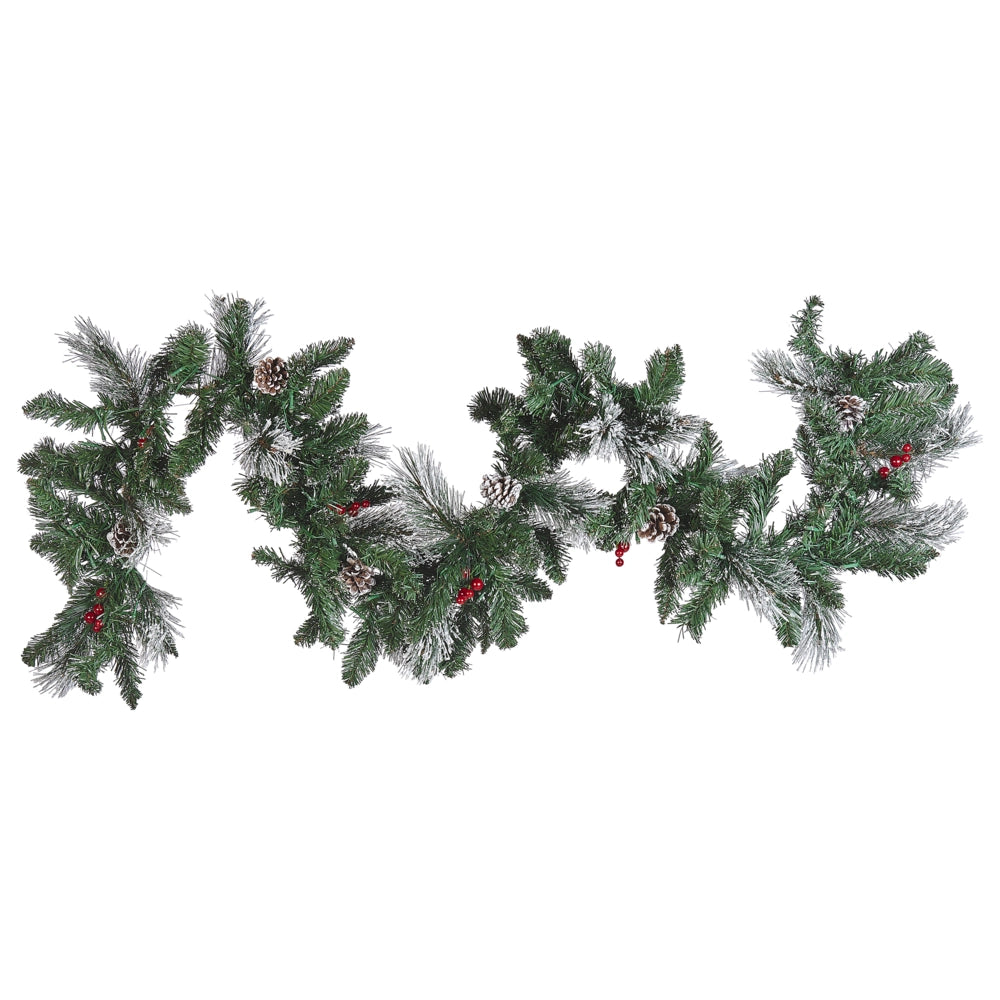 Festone LED verde bianco 180 cm materiale sintetico artificiale rami di Natale pigne bacche