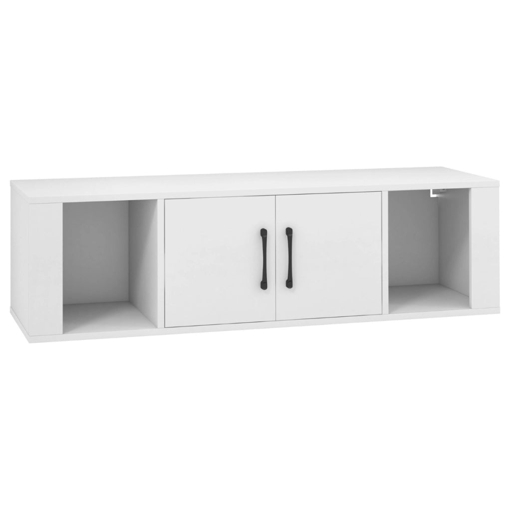 Libreria a parete con 2 cubi e mobile per console multimediale per soggiorno, Armadietto sospeso a 2 ante Bianco-Armadi da parete