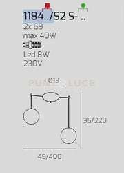 SOSPENSIONE CROMO 2 LUCI SPOSTABILE VETRI 1X AM + 1X BR 1184CR-S2 S-AB