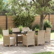 Set da Pranzo per Giardino 7 pcs Beige polyrattan 3381105
