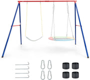 Doppio telaio per altalena in metallo, telaio per altalena a nido e altalena per bambini, struttura per altalena fino a 250 kg, telaio per altalena a nido per giardino e cortile, Rosso+ Blu