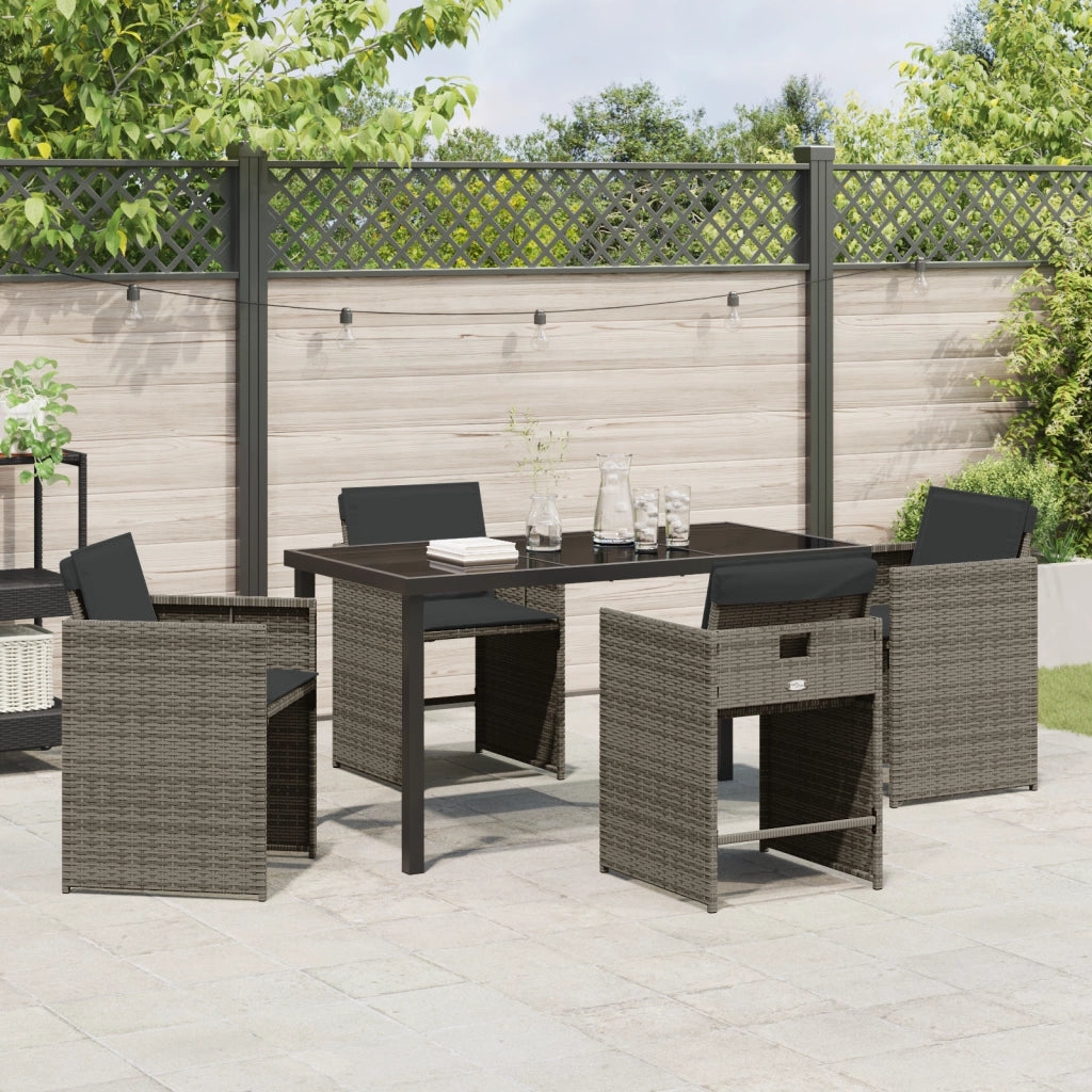 Set da pranzo da giardino a 5 pezzi con cuscini in polyrattan grigio