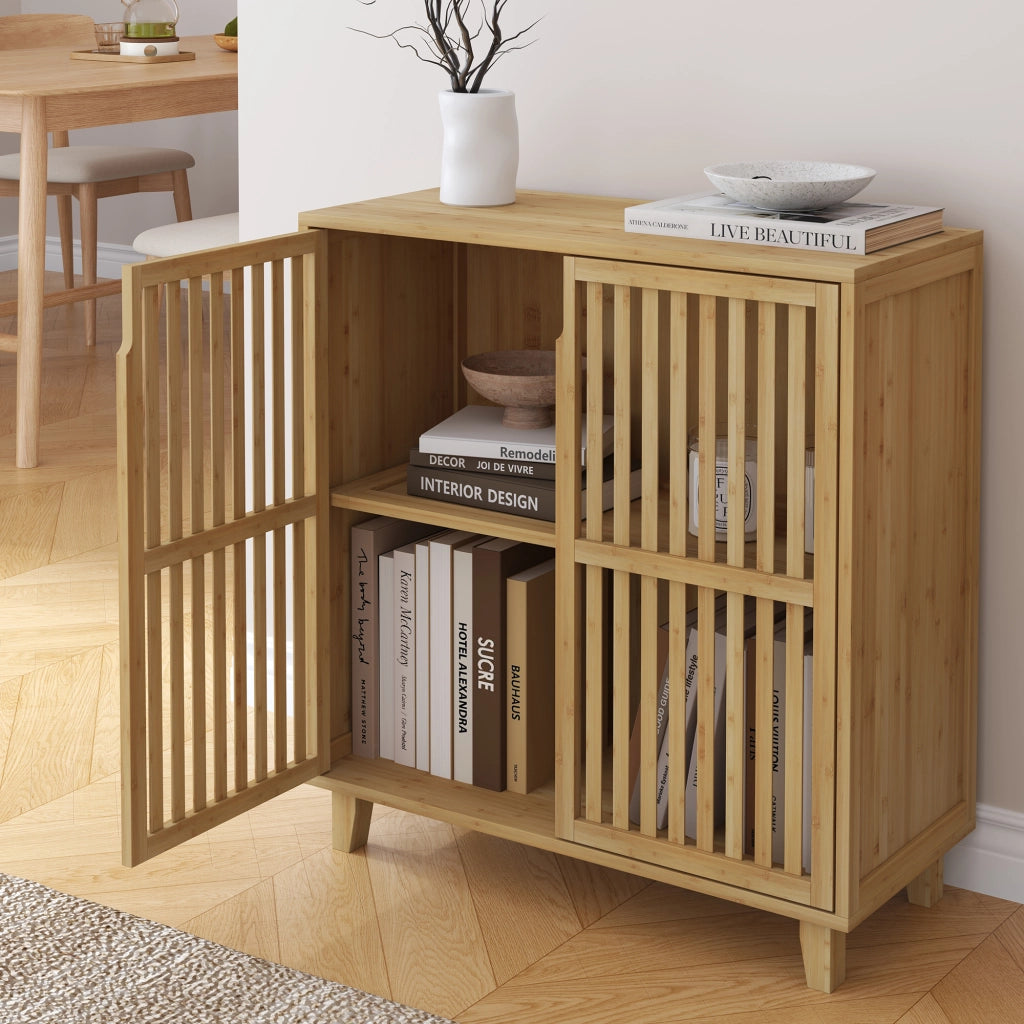 Mobile Contenitore Multifunzionale Sirgerg a 2 Ante 77 x 72 x 33 cm in Bambù Naturale [en.casa]
