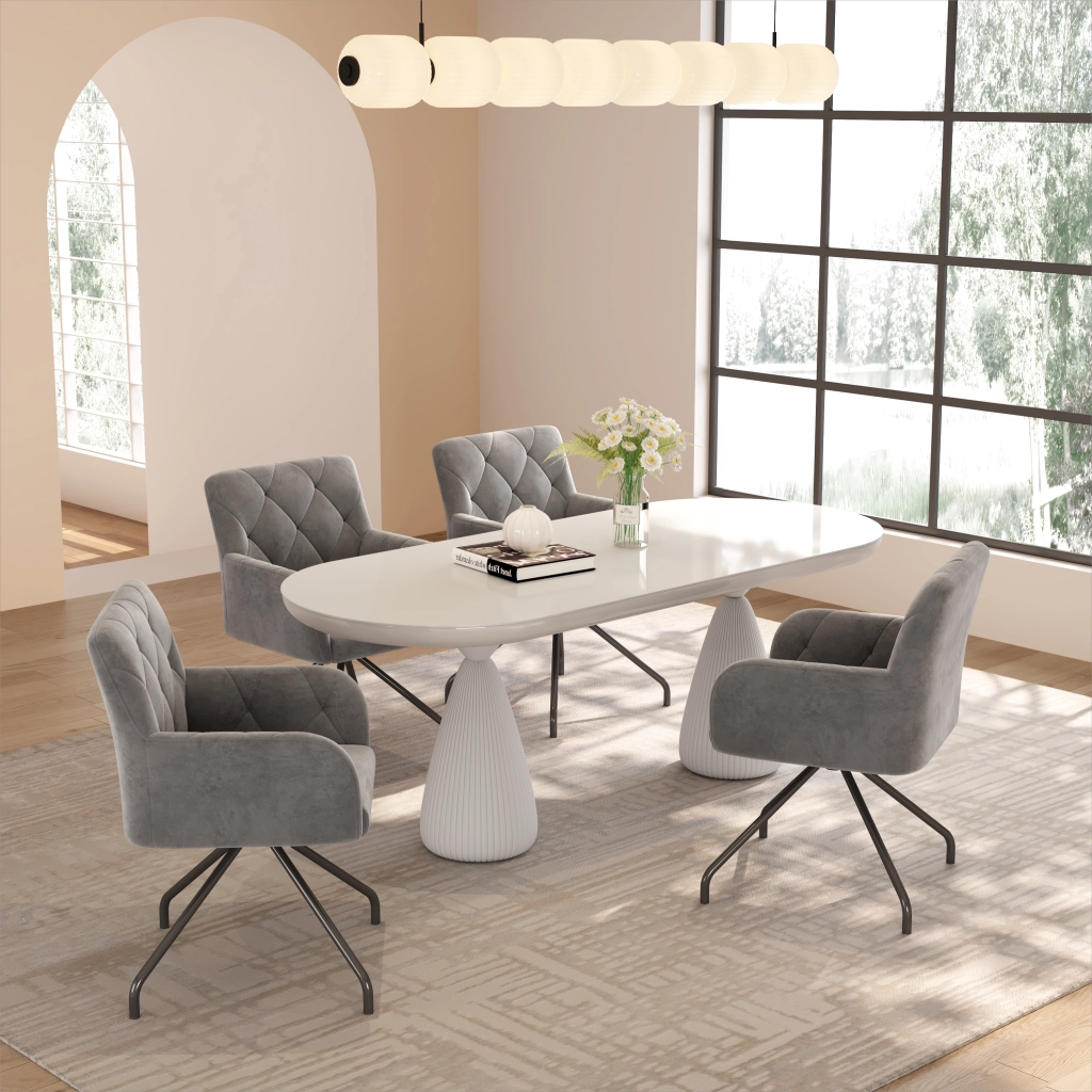 Set di 4 poltroncine da pranzo imbottite con schienale ergonomico gambe in metallo velluto grigio chiaro