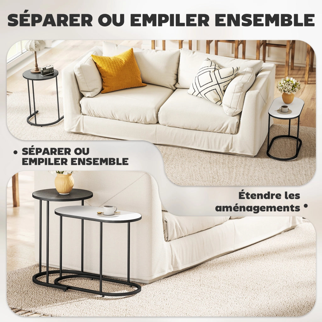 Set 2 tavolini da caff¨¨ impilabili ¨C Xylo ¨C metallo grigio e bianco