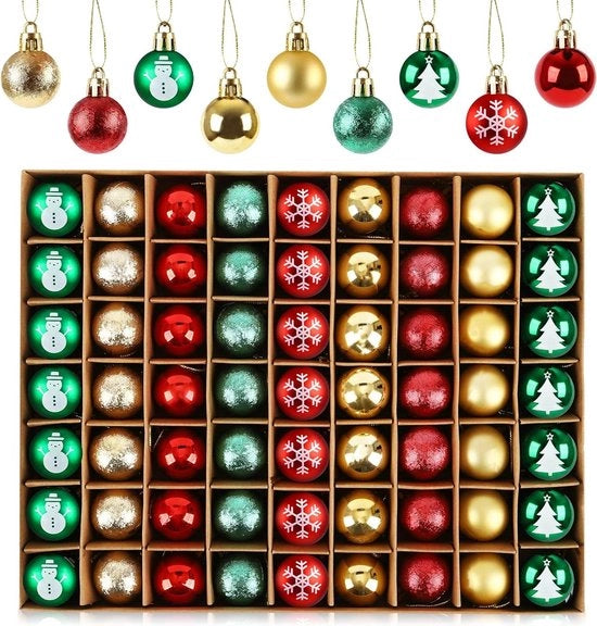 Decorazioni di Natale 3 cm Rosso Verde Oro - 63 pezzi Mini Decorazioni per l'Albero di Natale, Decorazioni Scintillanti in 9 Stili per Decorazione Festiva