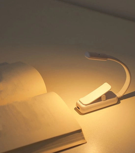 Leeslampa a carica per letto - Amichevole per gli occhi, 3 livelli di temperatura di colore - Piccola, leggera, lampada da lettura clip-on per lo studio - Bianca