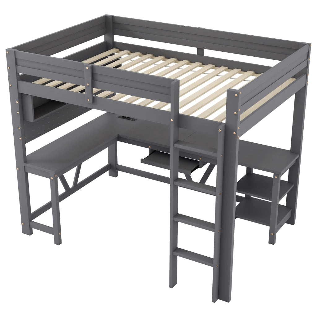 letto alto in mdf e pino grigio 95 x 205 cm