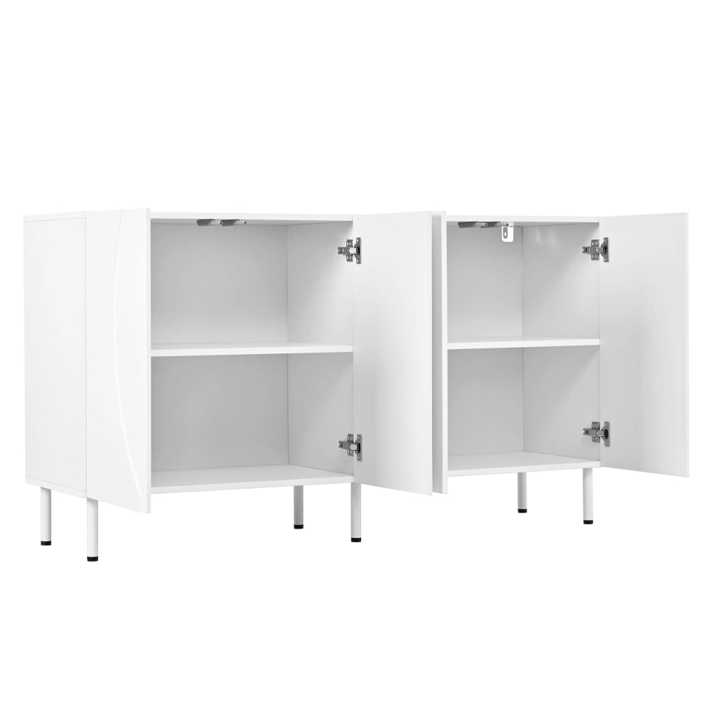 Sideboard moderno bianco 140x40x77;5 cm in PB e MDF; 4 ante con apertura push-to-open