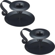 Candelabro vintage - con orecchio - set da 2 - metallo - per candele da tavola - 6 x 13 x 10,5 cm - nero