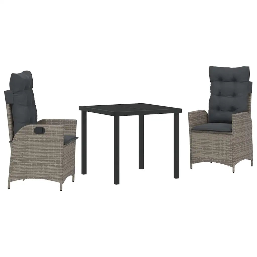 Set da Pranzo per Giardino con cuscino 3 pcs Grigio polyrattan 3380498