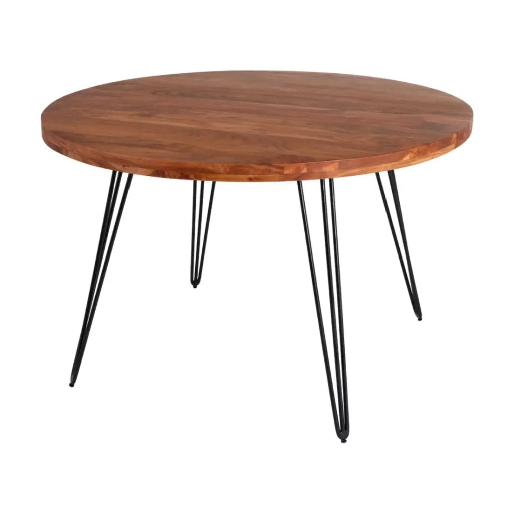 Tavolo da pranzo SILVA – Legno massiccio di acacia e metallo nero – 120 cm – Piano spesso 45 mm – Stile industriale
