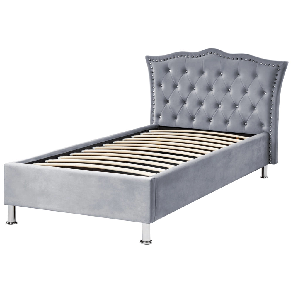 Letto singolo con contenitore in velluto grigio 90 x 200 cm camera da letto cameretta elegante glamour