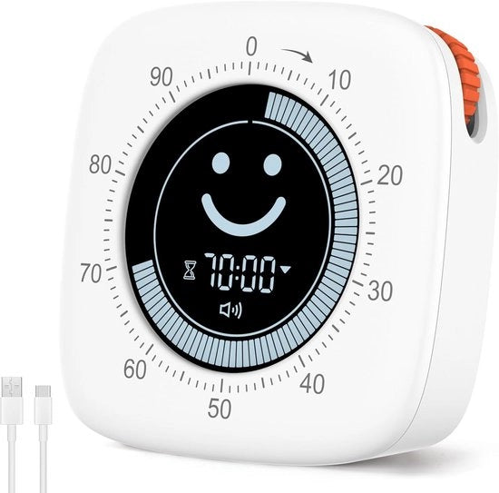 Timer Visivo 100 Minuti - Timer Pomodoro con Display Sorriso e Regolatore a Scorrimento