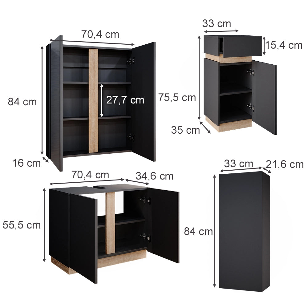 Vicco Set di mobili da bagno Antracite 4 parti