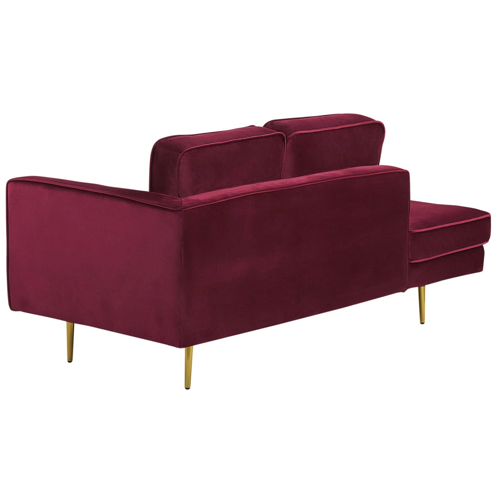Chaise longue Velluto Rosso Scuro Imbottito versione destra Orientamento Gambe In Metallo Rafforzamento Cuscino Design Moderno