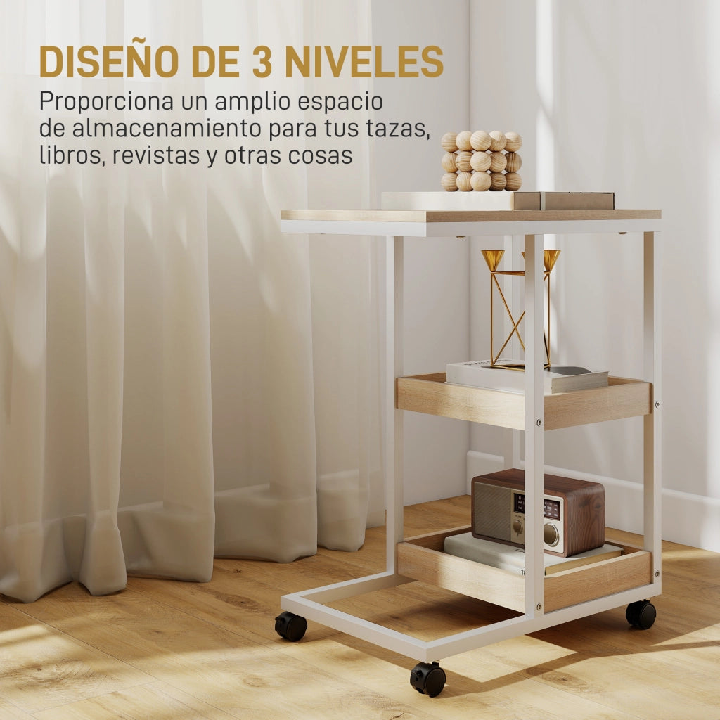 Tavolino da salotto con ruote ¨C zephmum ¨C bianco e naturale, acciaio, 51x33x66cm