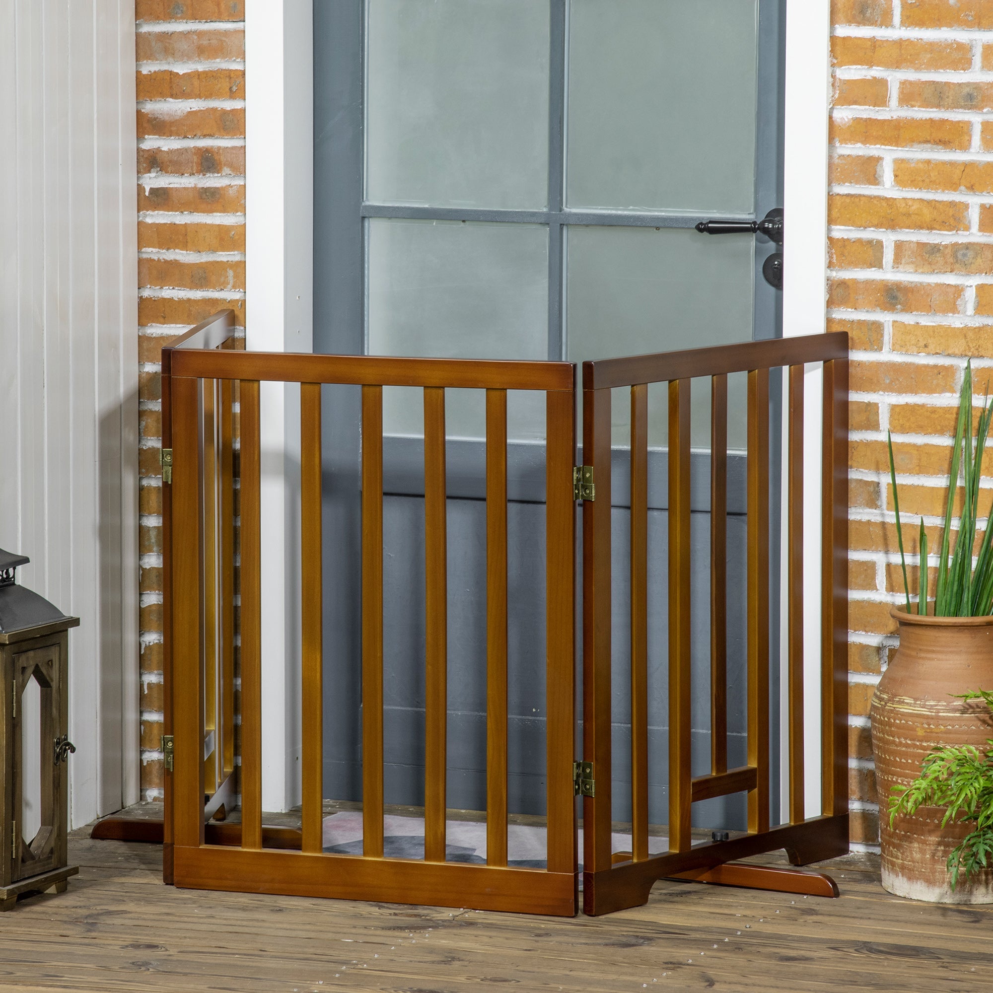 Cancellino per Cani  Pieghevole 181x35x76 cm in Legno di Pino Marrone Scuro