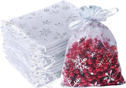 Confezioni di organza - 100 pezzi - 10 x 15 cm - Confezioni di Natale di organza - Babbo Natale Natale fiocchi di neve - Confezione di Natale - Decorazione di Natale - Confezioni di regalo - Confezioni di regalo - Confezioni di festa - Confezioni di dolci