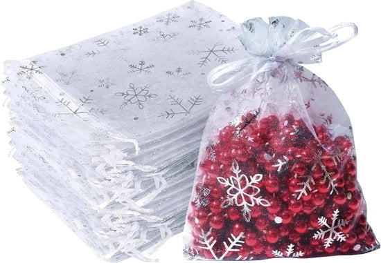 Confezioni di organza - 100 pezzi - 10 x 15 cm - Confezioni di Natale di organza - Babbo Natale Natale fiocchi di neve - Confezione di Natale - Decorazione di Natale - Confezioni di regalo - Confezioni di regalo - Confezioni di festa - Confezioni di dolci