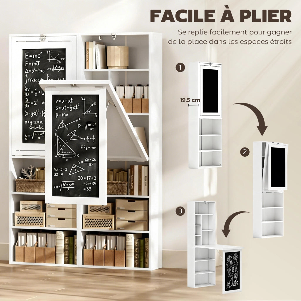 Scrivania pieghevole a muro con libreria scaffale regolabile lavagna porta computer ¨C Xylo ¨C Bianco Legno