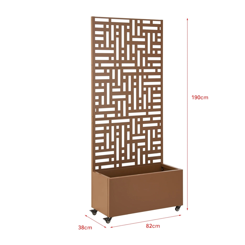 Fioriera/vaso in acciaio zincato con schermo per la privacy 190 x 82 x 38 cm marrone 03_0009498
