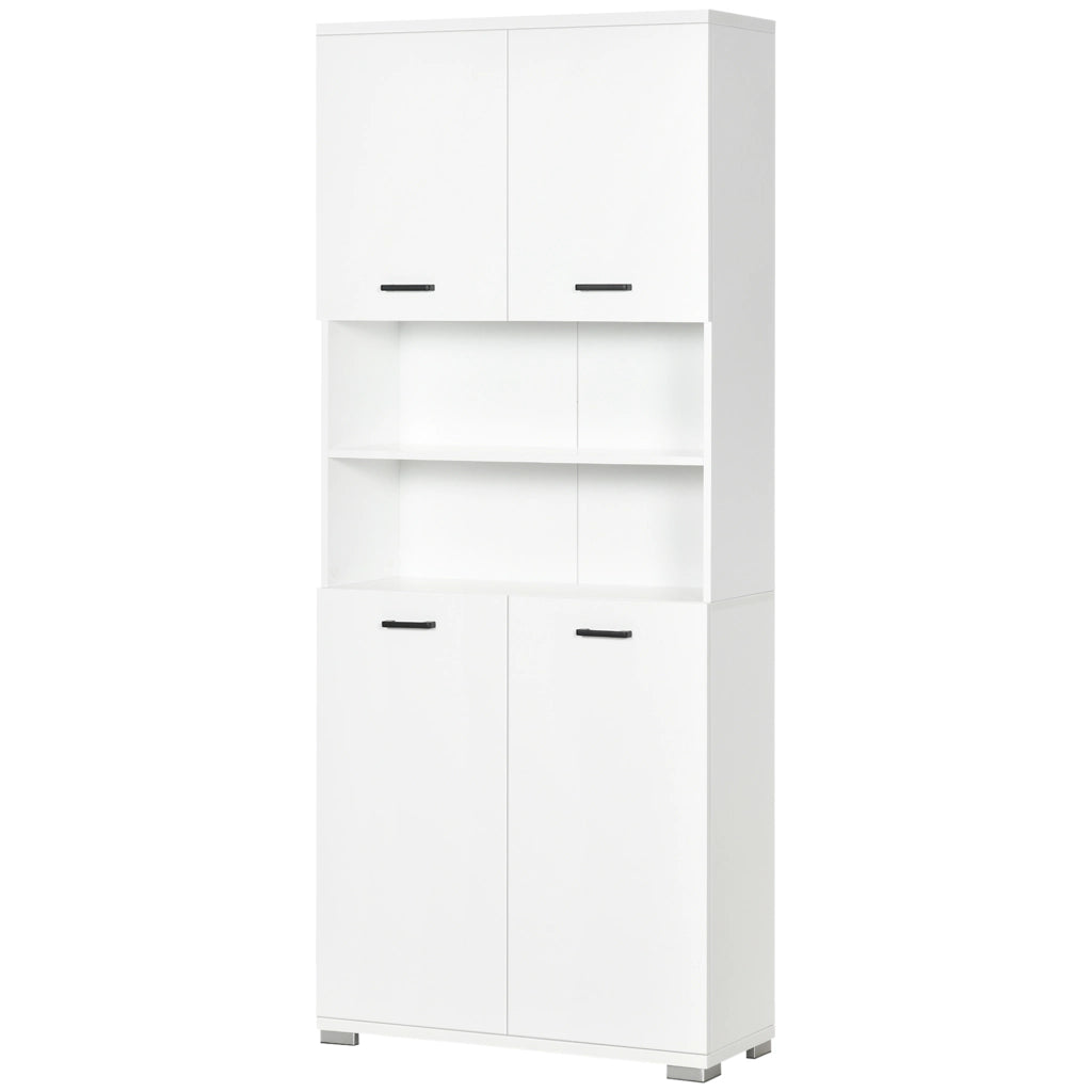 Mobile Bagno in Truciolato Bianco con 2 Armadietti con Ante e 2 Ripiani Aperti, 80x33.5x190 cm