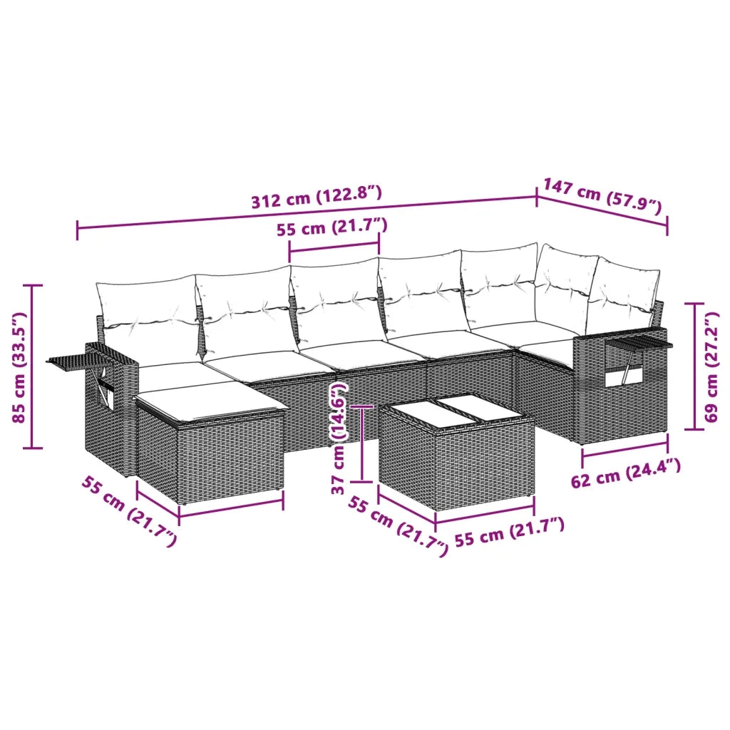 Set Divano da Giardino 8pz con Cuscini Grigio Chiaro Polyrattan 3252829