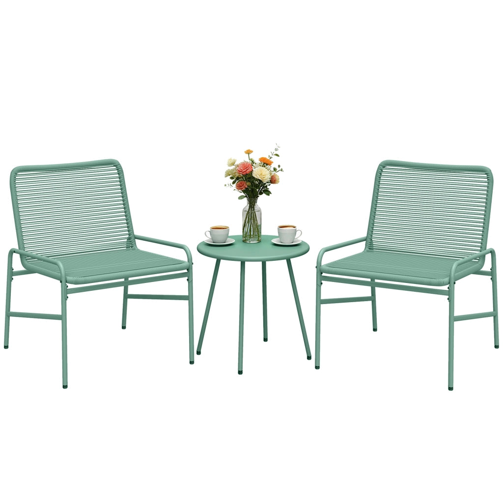 Set Bistr¨° Rattan 3 Pezzi: 2 Sedie, Tavolo Rotondo Giardino, Verde.
