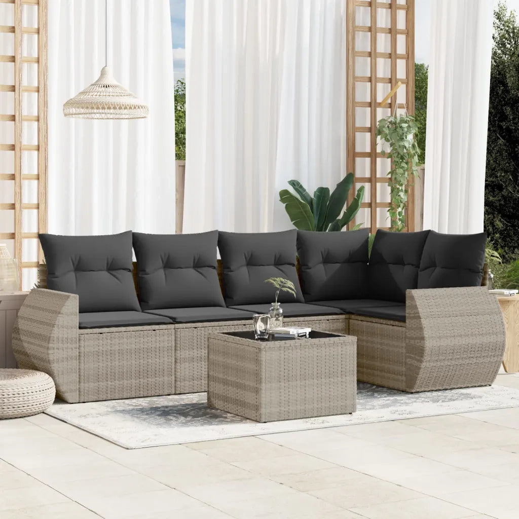 Set Divano da Giardino 6pz con Cuscini Grigio Chiaro Polyrattan
